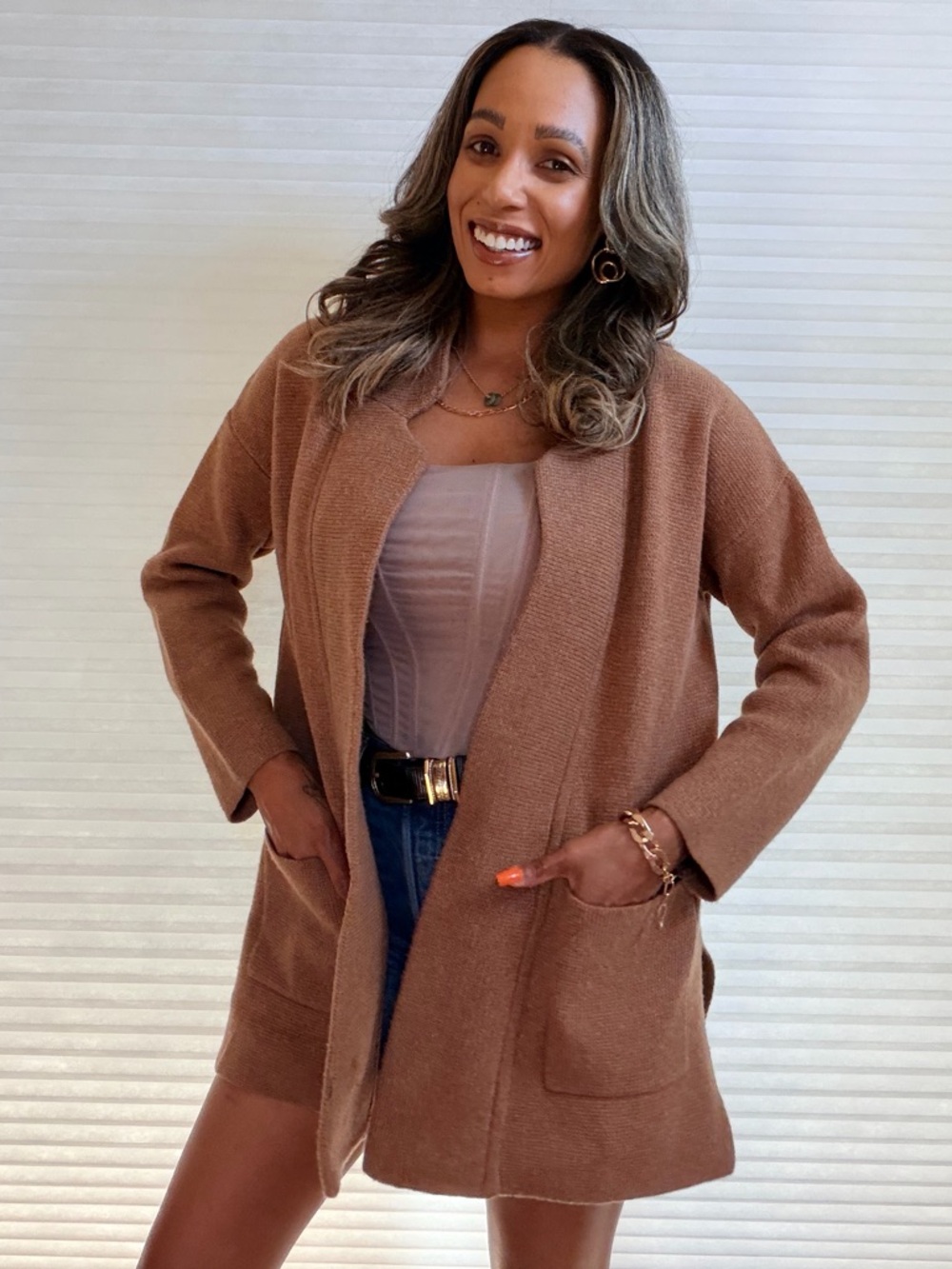 Madewell Caramel Knit Open Cardigan Sweater